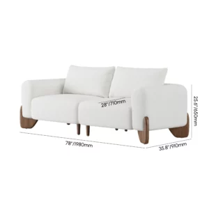 White Upholstered 2-Seat Boucle Sofa with Wood Legs 78" - Image 7