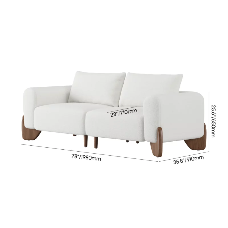 White Upholstered 2-Seat Boucle Sofa with Wood Legs 78"
