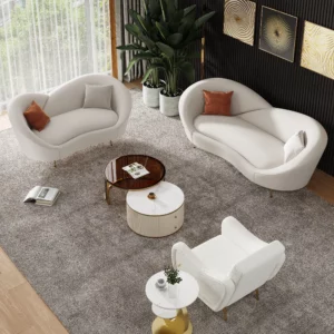 White and Orange Small 2-Seater Velvet Sofa with Curve Back - Image 10