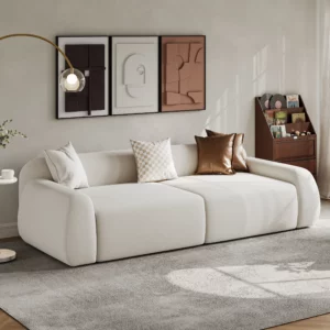 White Modern 3-Seater Velvet Sofa with Deep Seat 100" - Image 6