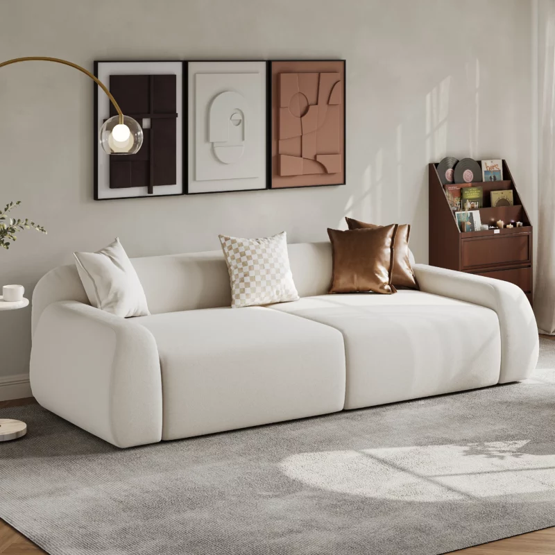 White Modern 3-Seater Velvet Sofa with Deep Seat 100"