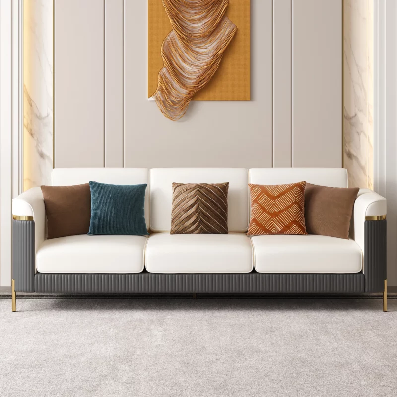 Modern Upholstered 3-Seater Nappa Leather Sofa Pillow Included 85"