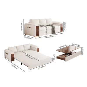 Pull Out Leather Sofa Bed Convertible Sleeper with Lift-top Coffee Table - Image 7