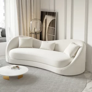 Graceful Off White curved silhouette Velvet Upholstered Sofa 3-Seater Solid Wood Frame - Image 6