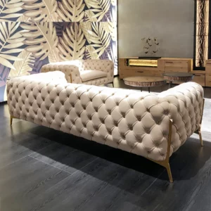 Modern Beige Tufted Velvet Chesterfield Sofa 3-Seater Button  91" - Image 8