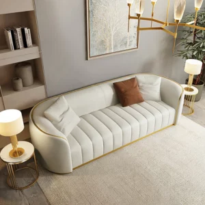 Modern Faux Leather Upholstered curved 3-Seater Sofa with Gold Legs - Image 6