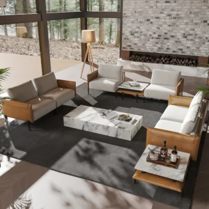 Modular Upholstered 2-Seater Linen Sofa with Coffee Table Stainless Steel Frame 95.3" - Image 4