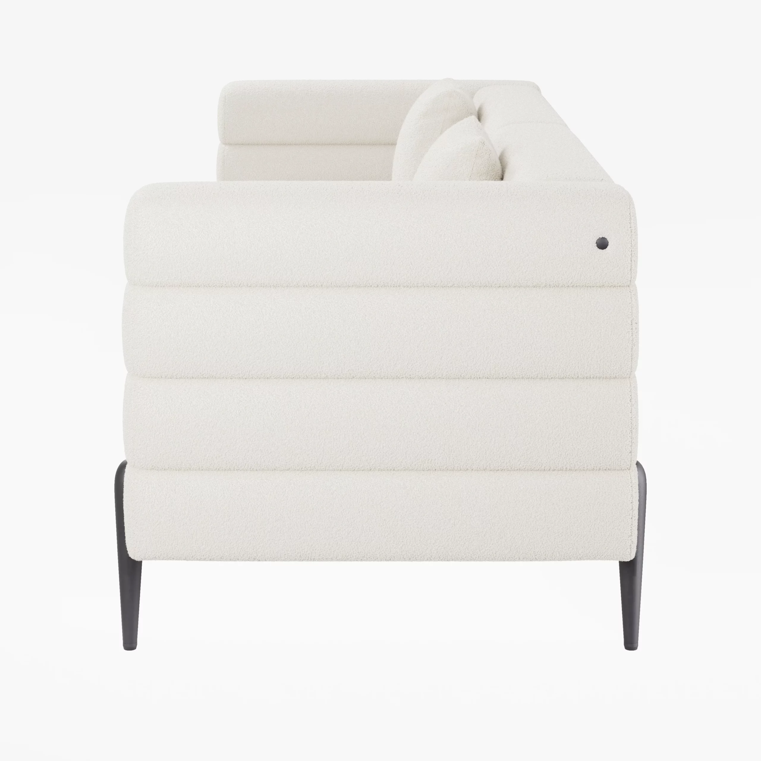 3-seater White Boucle Fluted Sofa with Pillows & Black Legs - Image 4