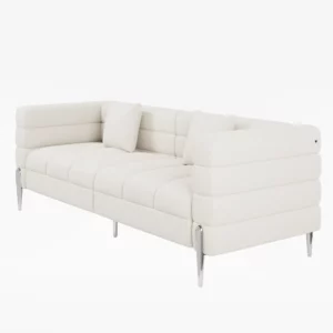 3-seater White Boucle Fluted Sofa with Pillows & Black Legs - Image 5