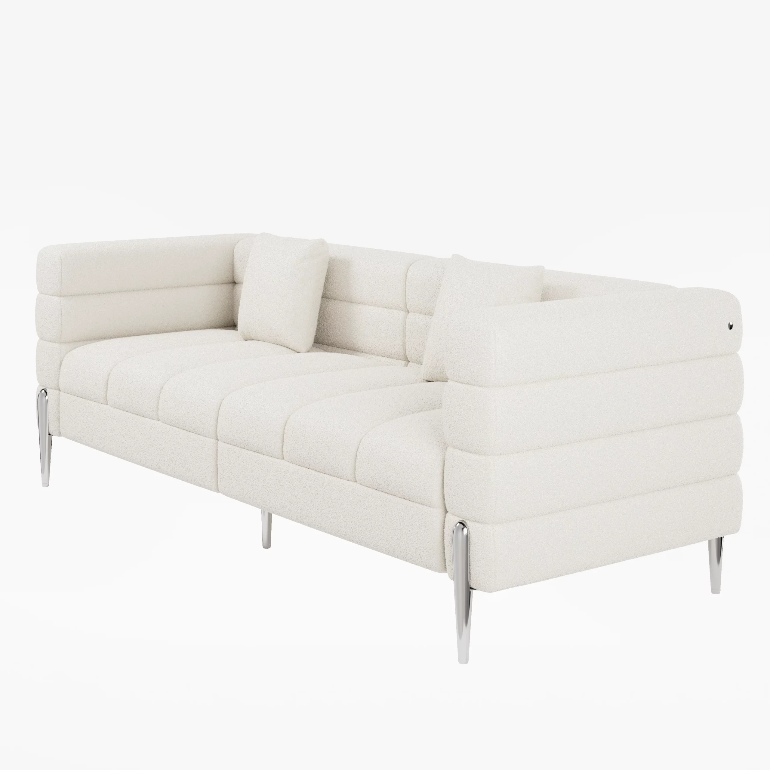 3-seater White Boucle Fluted Sofa with Pillows & Black Legs - Image 5