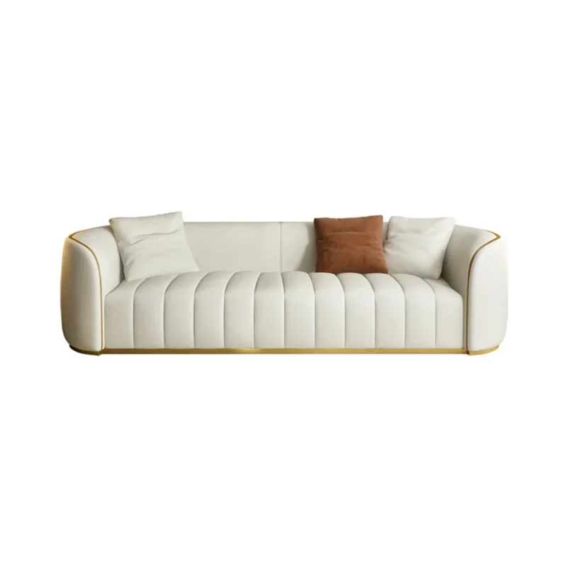 Modern Faux Leather Upholstered curved 3-Seater Sofa with Gold Legs
