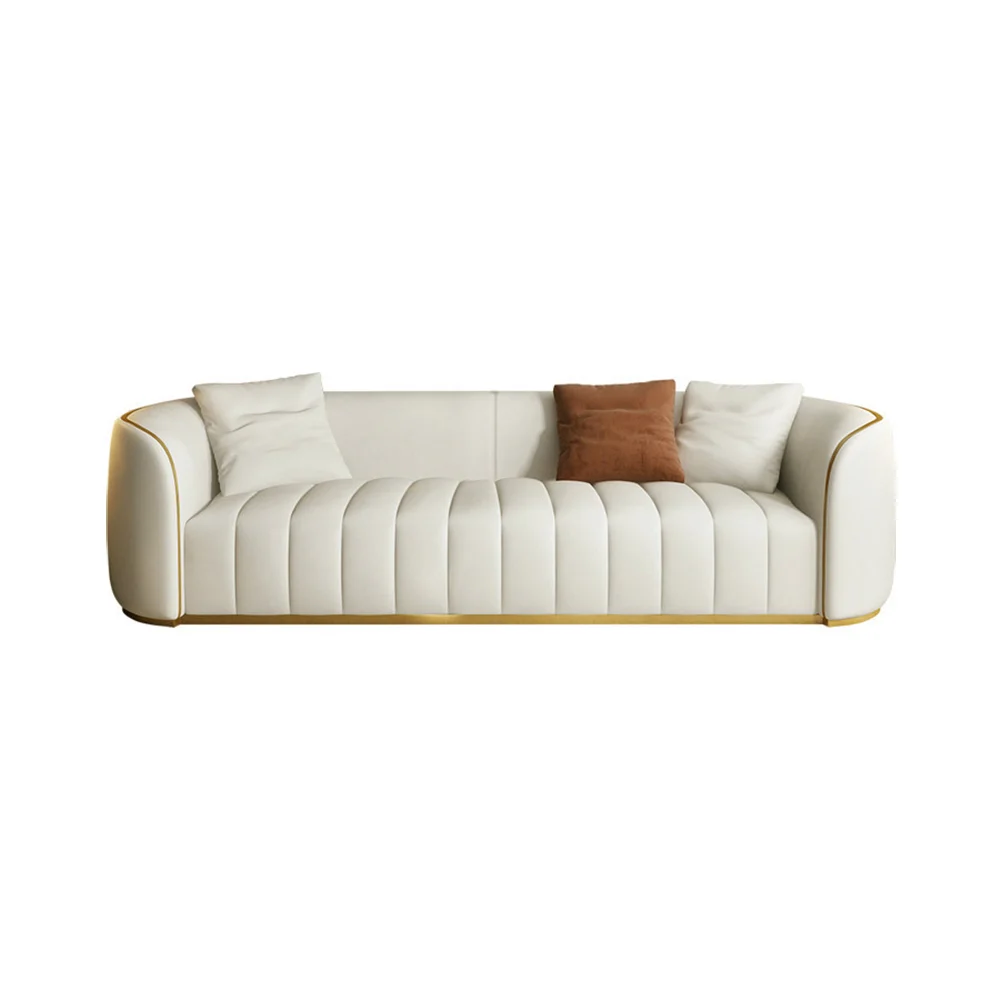 Modern Faux Leather Upholstered curved 3-Seater Sofa with Gold Legs - Image 4