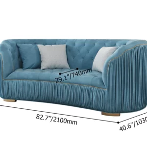 Modern Blue Curved Upholstered Tufted Velvet 3-Seater Sofa - Image 6
