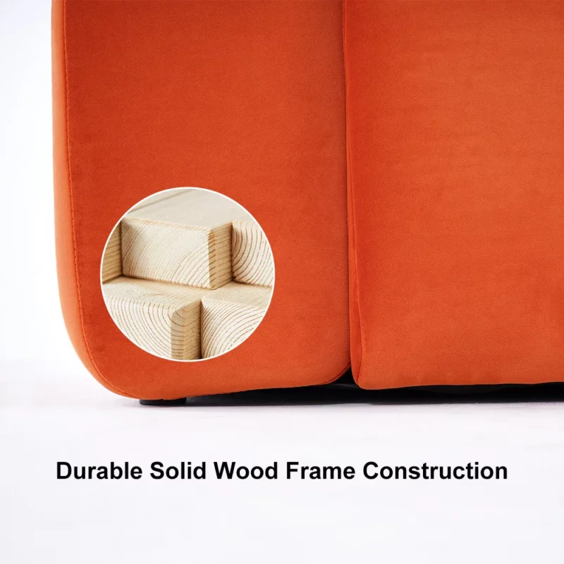 Luxury Modern Orange 3-Seater Velvet Upholstered Sofa Solid Wood Frame