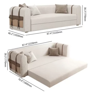 Modern White 3-Seater Convertible Boucle Sofa Upholstered with Side Storage 87" - Image 7