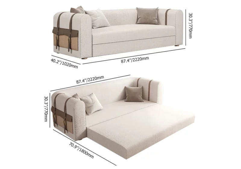 Modern White 3-Seater Convertible Boucle Sofa Upholstered with Side Storage 87"