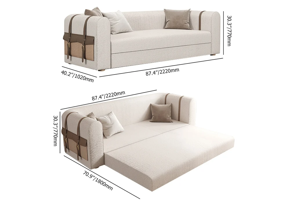 Modern White 3-Seater Convertible Boucle Sofa Upholstered with Side Storage 87" - Image 7