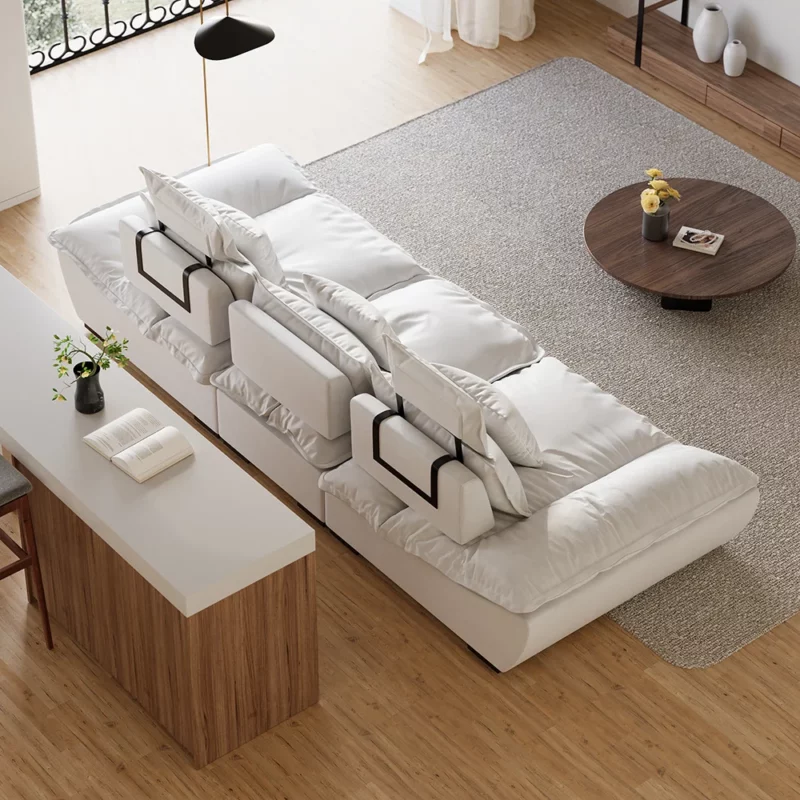 Sailboat look White 3 Seater Deep Leath-Aire Sofa with Adjustable Backrest