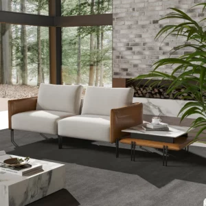 Modular Upholstered 2-Seater Linen Sofa with Coffee Table Stainless Steel Frame 95.3" - Image 2