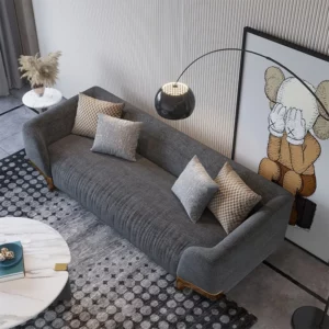 Cotton & Linen Upholstered Sofa 3-Seat with Gold Legs, Pillows included - Image 4