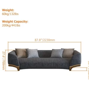 Cotton & Linen Upholstered Sofa 3-Seat with Gold Legs, Pillows included - Image 6