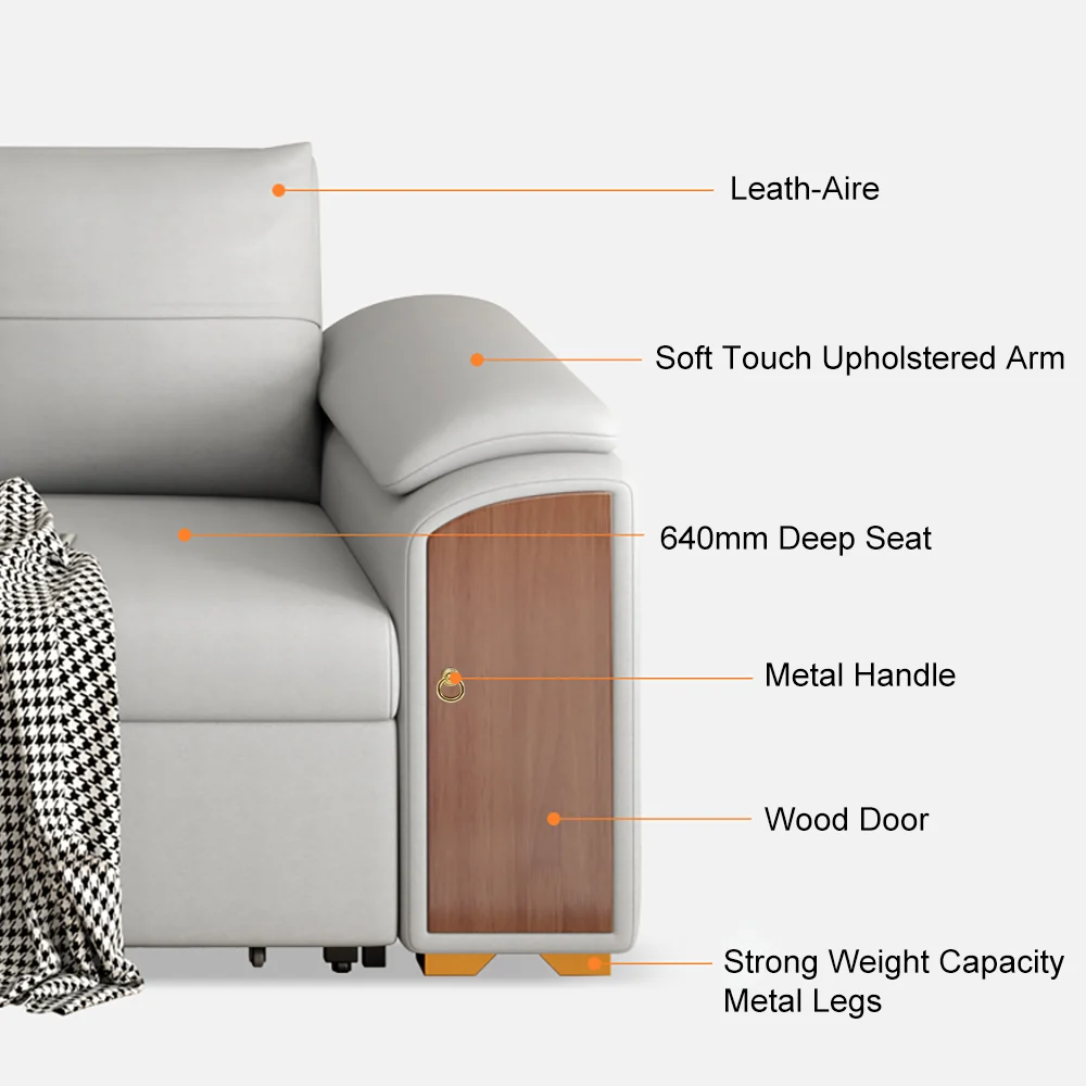 Pull Out Leather Sofa Bed Convertible Sleeper with Lift-top Coffee Table - Image 4