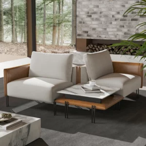 Modular Upholstered 2-Seater Linen Sofa with Coffee Table Stainless Steel Frame 95.3" - Image 5