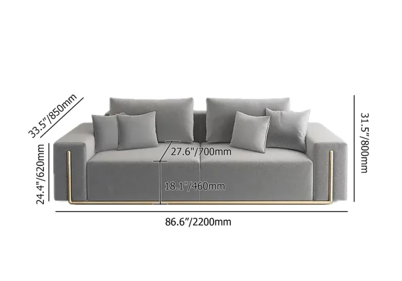 Modern Gray Cotton & Linen Sofa Upholstered 3-Seater for Living Room