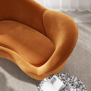 White and Orange Small 2-Seater Velvet Sofa with Curve Back - Image 5