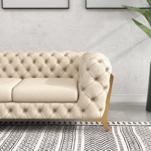 Modern Beige Tufted Velvet Chesterfield Sofa 3-Seater Button  91" - Image 5