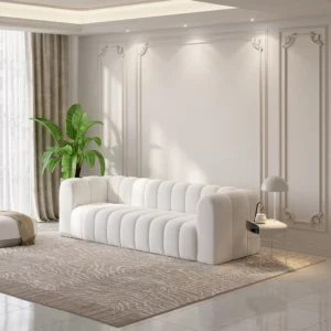 Luxury Modern Orange 3-Seater Velvet Upholstered Sofa Solid Wood Frame - Image 7