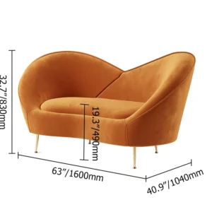 White and Orange Small 2-Seater Velvet Sofa with Curve Back - Image 9