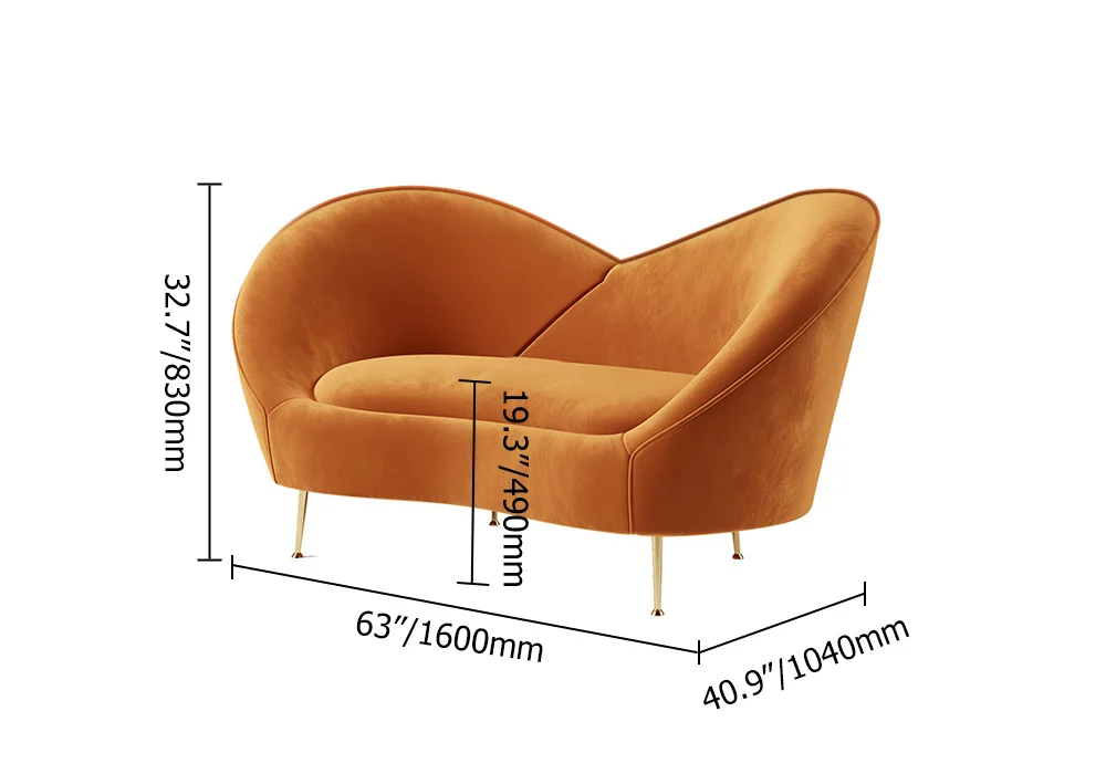 White and Orange Small 2-Seater Velvet Sofa with Curve Back - Image 9