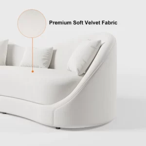 Graceful Off White curved silhouette Velvet Upholstered Sofa 3-Seater Solid Wood Frame - Image 5