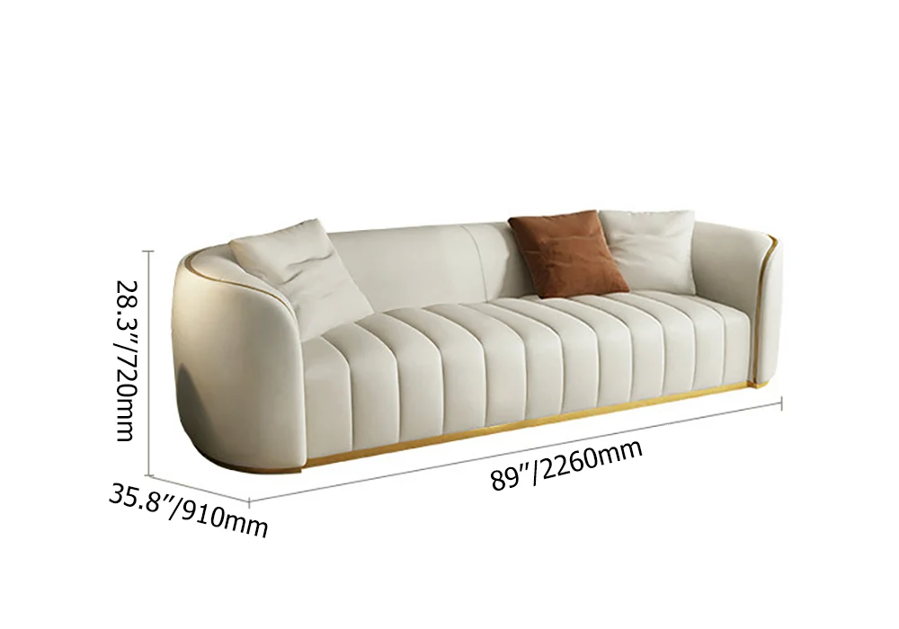 Modern Faux Leather Upholstered curved 3-Seater Sofa with Gold Legs - Image 5