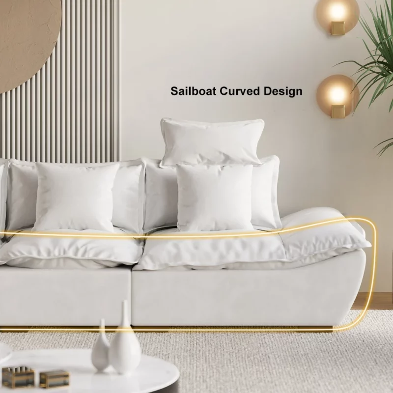 Sailboat look White 3 Seater Deep Leath-Aire Sofa with Adjustable Backrest