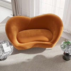 White and Orange Small 2-Seater Velvet Sofa with Curve Back - Image 8