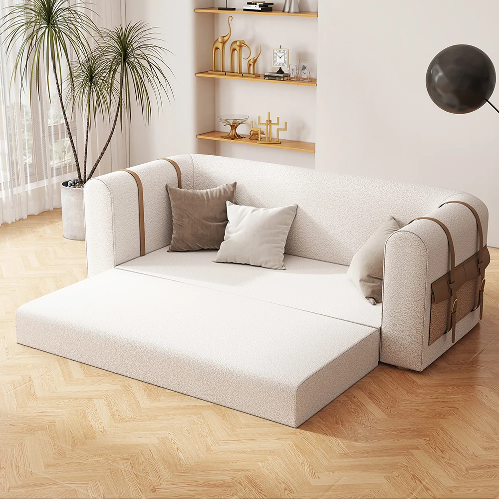 Modern White 3-Seater Convertible Boucle Sofa Upholstered with Side Storage 87" - Image 4