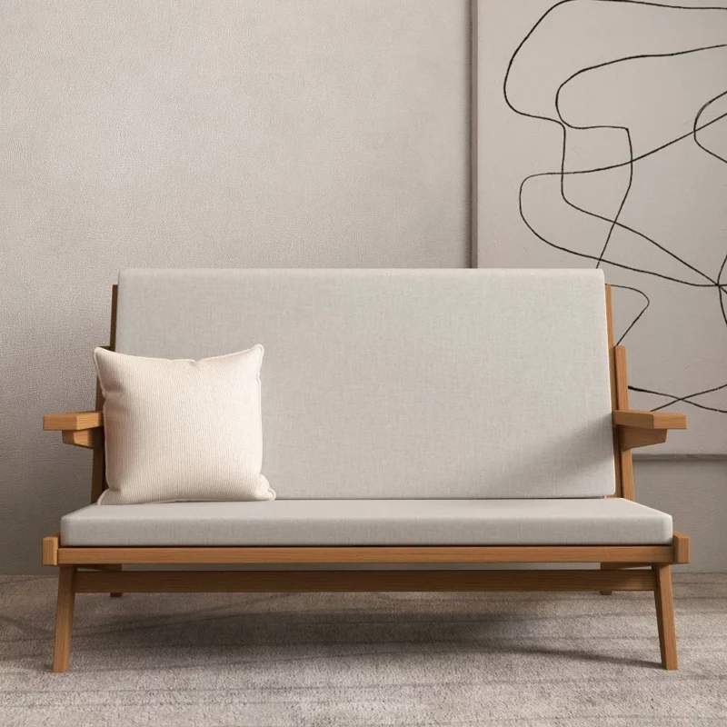 Japandi Ash Wood 2-Seater Loveseat Sofa with Cushion in Walnut