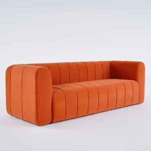Luxury Modern Orange 3-Seater Velvet Upholstered Sofa Solid Wood Frame