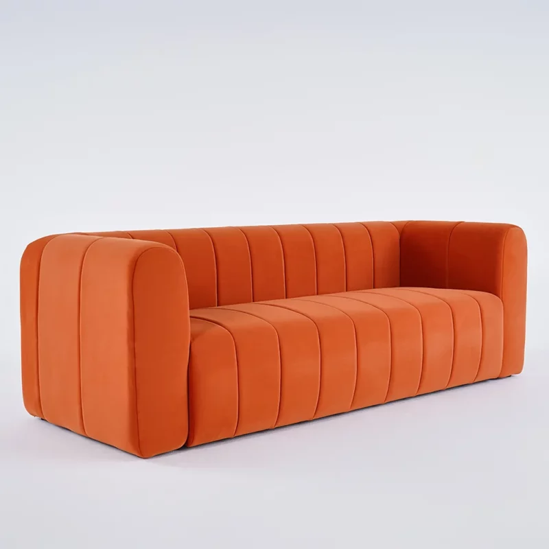 Luxury Modern Orange 3-Seater Velvet Upholstered Sofa Solid Wood Frame