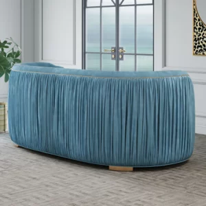 Modern Blue Curved Upholstered Tufted Velvet 3-Seater Sofa - Image 7