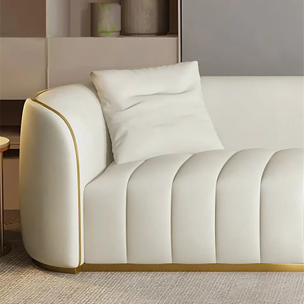 Modern Faux Leather Upholstered curved 3-Seater Sofa with Gold Legs - Image 3