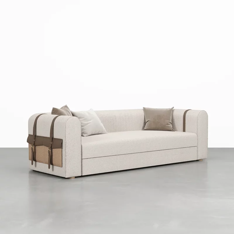 Modern White 3-Seater Convertible Boucle Sofa Upholstered with Side Storage 87"