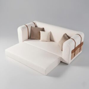 Modern White 3-Seater Convertible Boucle Sofa Upholstered with Side Storage 87" - Image 1