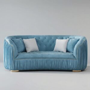 Modern Blue Curved Upholstered Tufted Velvet 3-Seater Sofa
