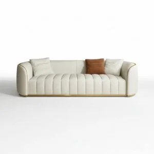 Modern Faux Leather Upholstered curved 3-Seater Sofa with Gold Legs