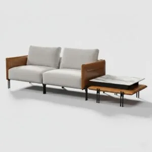 Modular Upholstered 2-Seater Linen Sofa with Coffee Table Stainless Steel Frame 95.3"