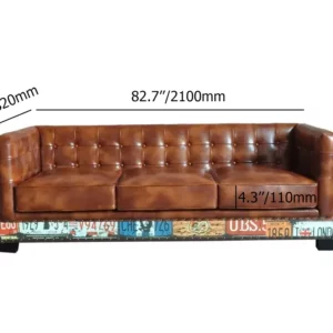 Vintage Industrial Loft 3-Seater Tufted Brown Faux Leather Sofa Upholstered - Image 5