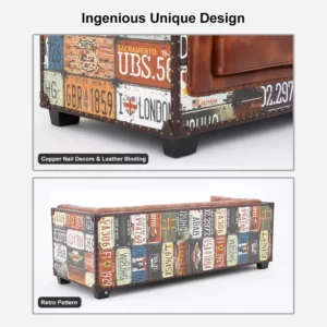 Vintage Industrial Loft 3-Seater Tufted Brown Faux Leather Sofa Upholstered - Image 7